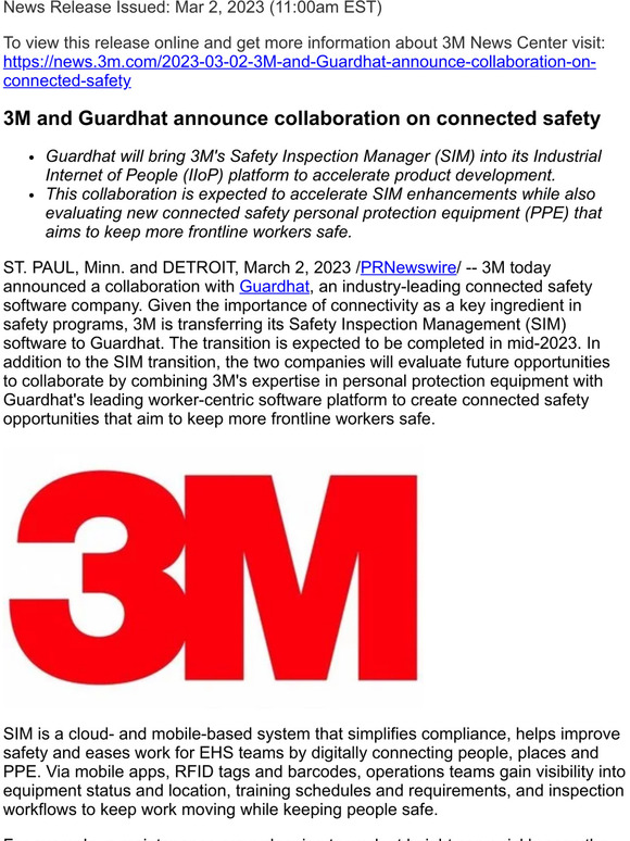 3M and Guardhat announce collaboration on connected safety