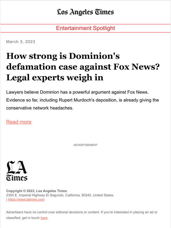 Los Angeles Times How Strong Is Dominions Case Against Fox News Milled 