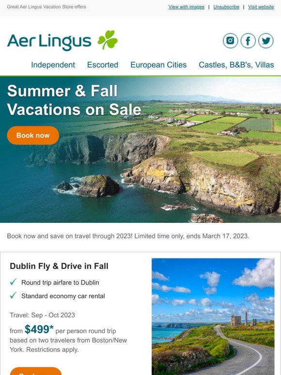 Big Sale: Summer & Fall Vacations from $499* Book by March 17