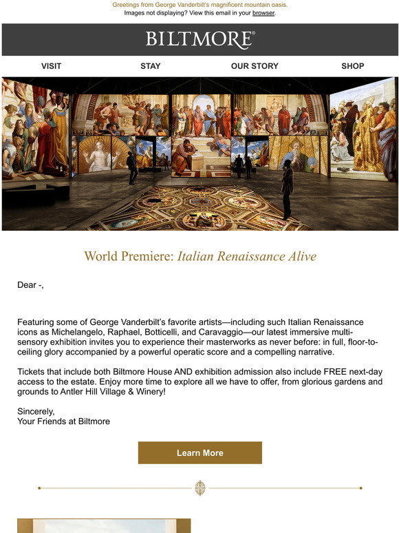 Italian Renaissance Estate Biltmore Estate: Now Open: World Premiere of Italian Renaissance Alive ...