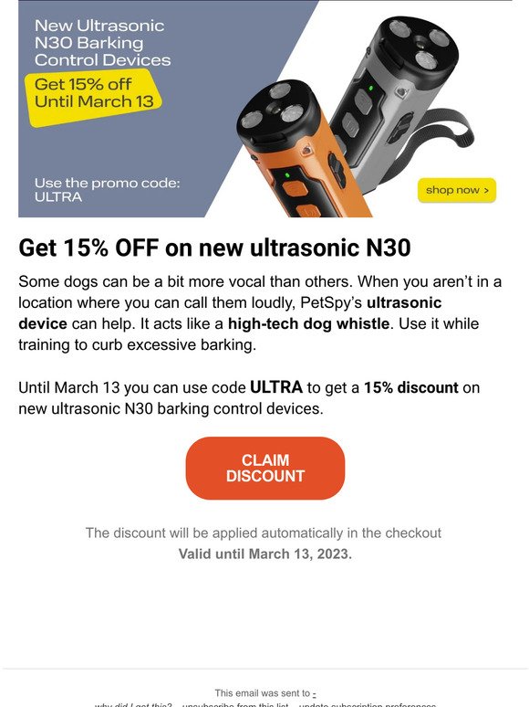 🐾 Save 15% on New Ultrasonic N30 Barking Control Devices 🐾