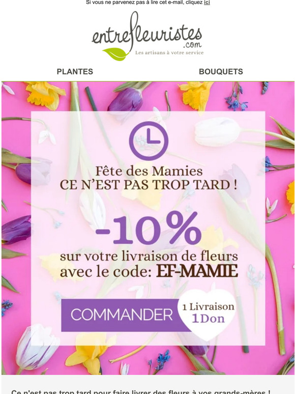 💐 Ce n'est pas trop tard pour faire livrer des fleurs pour la Fête des Mamies