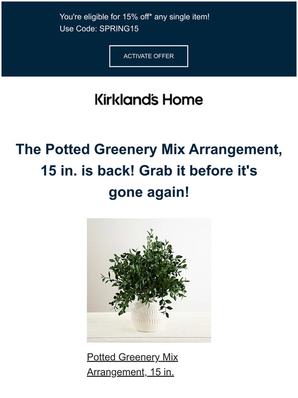 🔔 Back in stock! The Potted Greenery Mix Arrangement, 15 in. is available again! 