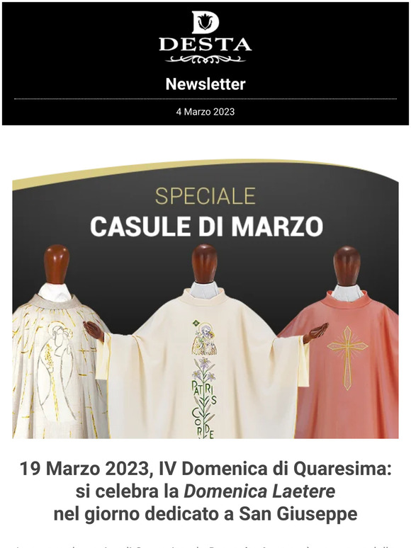 I paramenti dedicati alle celebrazioni del mese di marzo: le proposte per la Domenica Laetere e San Giuseppe