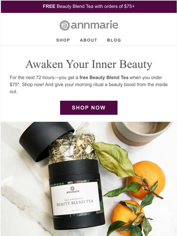 Inside: your free Beauty Blend tea gift