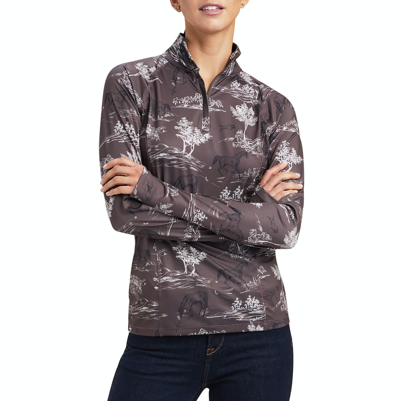 Ariat Lowell 2.0 Quarter Zip Ladies Base Layer Top - Banyan Bark Frolic Print