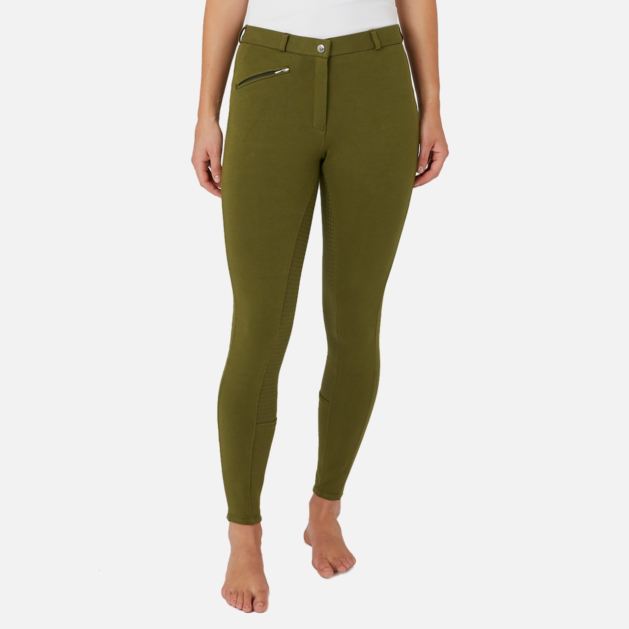 Horze Active Silicone Grip Full Seat Ladies Riding Breeches - Olive Drab