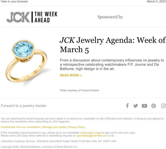 JCK Jewelry Agenda: Week of March 5