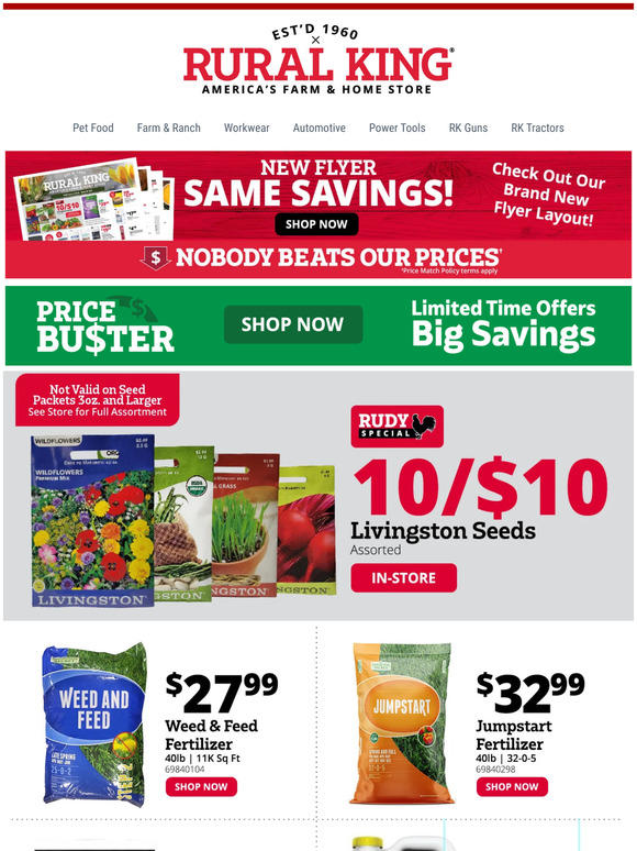 Rural Let's Get Outside! Seeds, Fertilizer, Coolers, And Bad Boy Mowers All At The