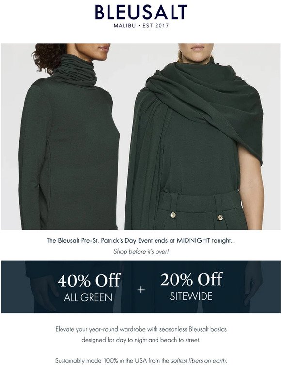 Ending at MIDNIGHT: 40% Off All GREEN!
