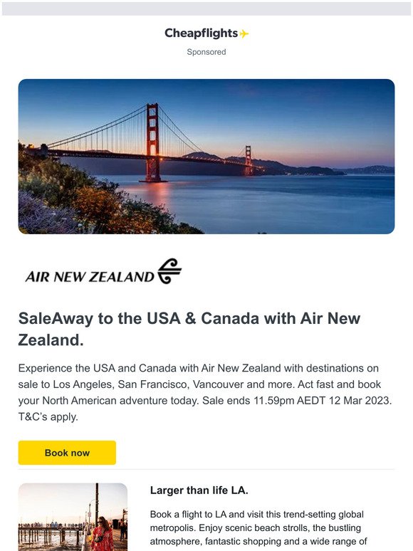 SaleAway to the USA and Canada with Air New Zealand ✈