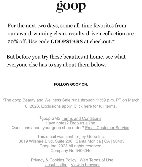 goop Email Newsletters Shop Sales, Discounts, and Coupon Codes