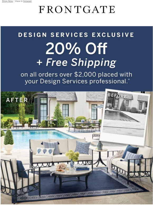 Frontgate Exclusive Offer 20 off + FREE shipping on your Design