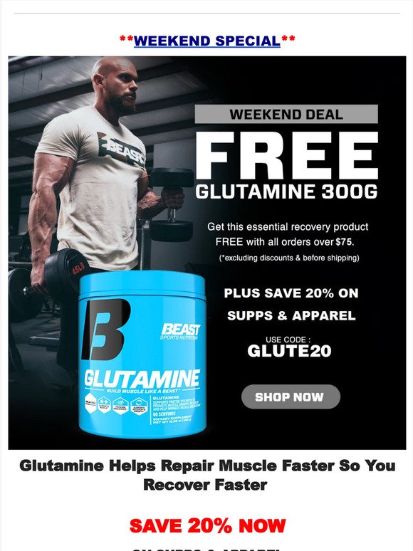⏰Free Glutamine 300G Ends Today!