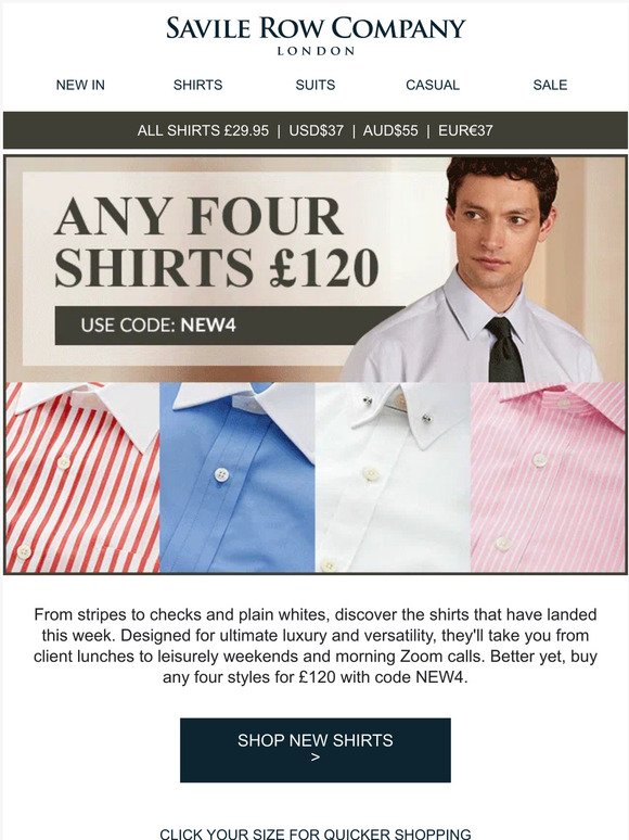 Any 4 shirts £120, including new styles