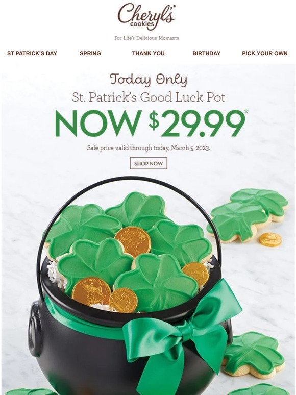 Just $29.99 for a St. Patrick’s Good Luck Pot 🌈 One day only!