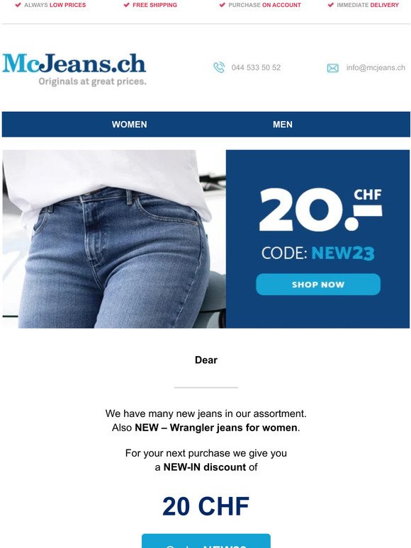 👖 CHF 20.– NEW-IN discount – McJeans.ch – free shipping