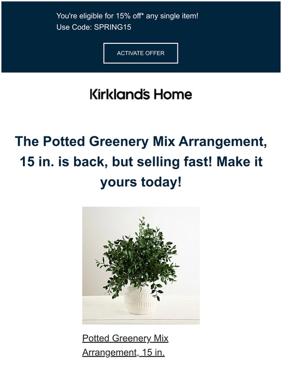 ⚡ Reminder: The Potted Greenery Mix Arrangement, 15 in. is back in stock!