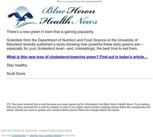 A New Green Slashes Cholesterol