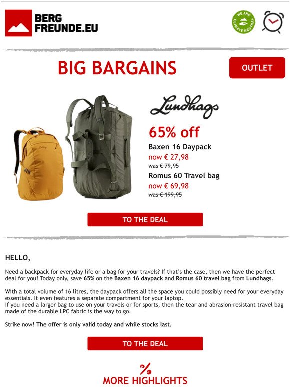 🎒 Today only: 65% off a Lundhags backpack and travel bag