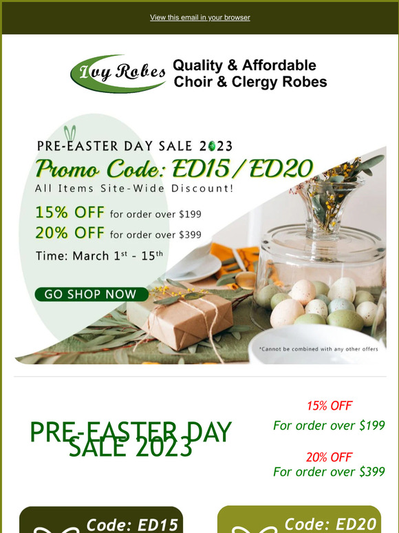 Up To 20% OFF, PRE-EASTER DAY SALE
