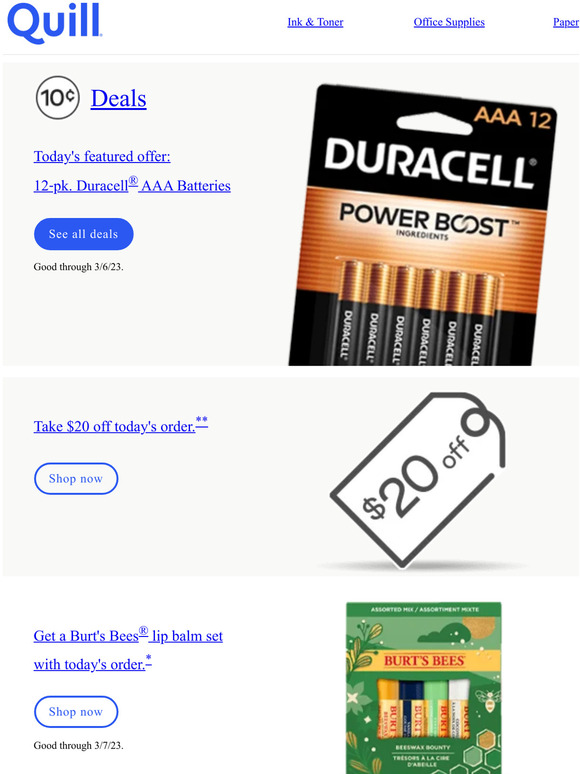 DIME DEALS ARE BACK:  12 pack of AAA Duracell® Batteries for 10¢