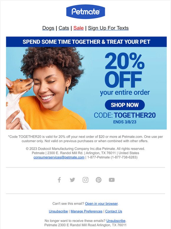 Spoil Your Pet with 20% Off!
