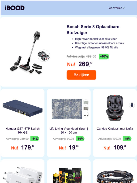 Bosch Serie 8 Oplaadbare Stofzuiger -46% | Netgear GS716TP Switch 16x GE -44% | Lifa Living Vloerkleed Yarah | 80 x 150 cm -80%