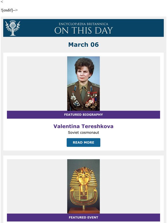 King Tut's tomb opened, Valentina Tereshkova is featured, and more from Britannica