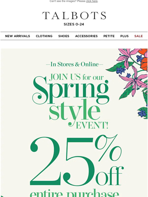 Spring Style Event 25% off ENTIRE PURCHASE
