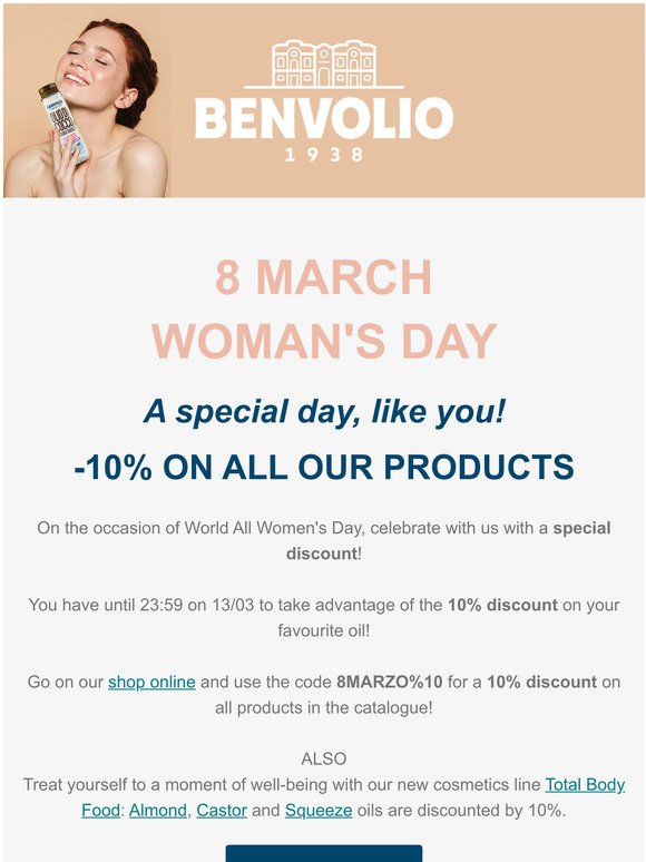 WOMAN'S DAY -10% on all code 8MARZO%10