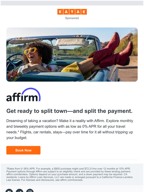 Book your trip today. Pay over time with Affirm.