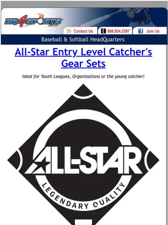 All-Star Entry Level Catcher's Gear Sets: Ideal for Youth Leagues and Organizations! In-Stock NOW!