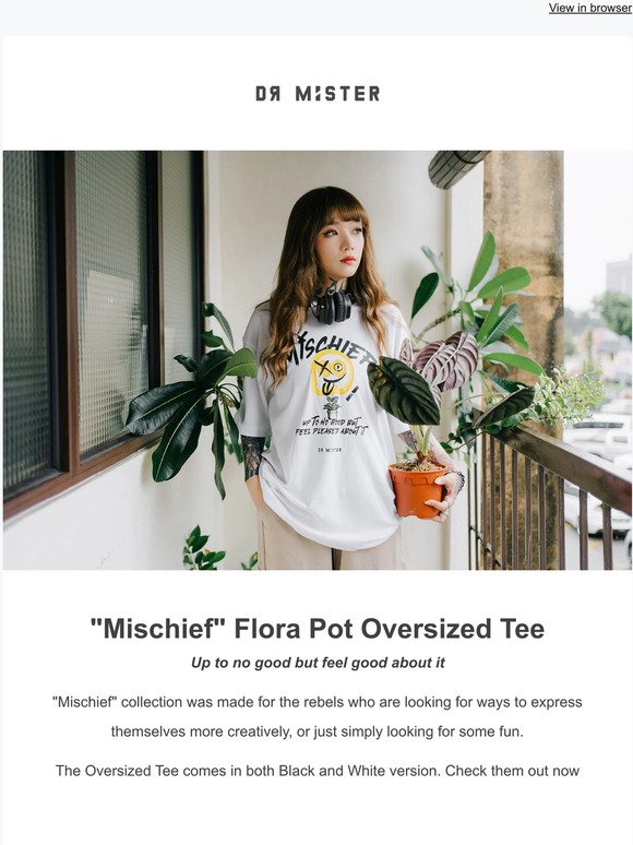 👻 A Playful Addition: "Mischief" Flora Pot Oversized Tee | Comes in Black & White Version