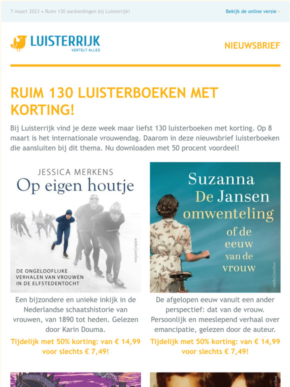 Ruim 130 luisterboeken met korting | Internationale Vrouwendag | Weekaanbieding: Tussen vandaag en morgen van Carmen Korn