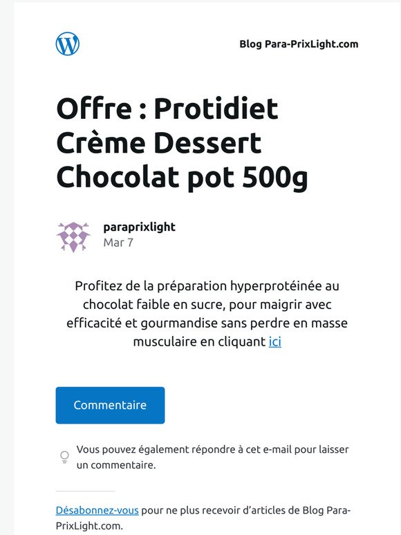 [Nouvel article] Offre : Protidiet Crème Dessert Chocolat pot 500g
