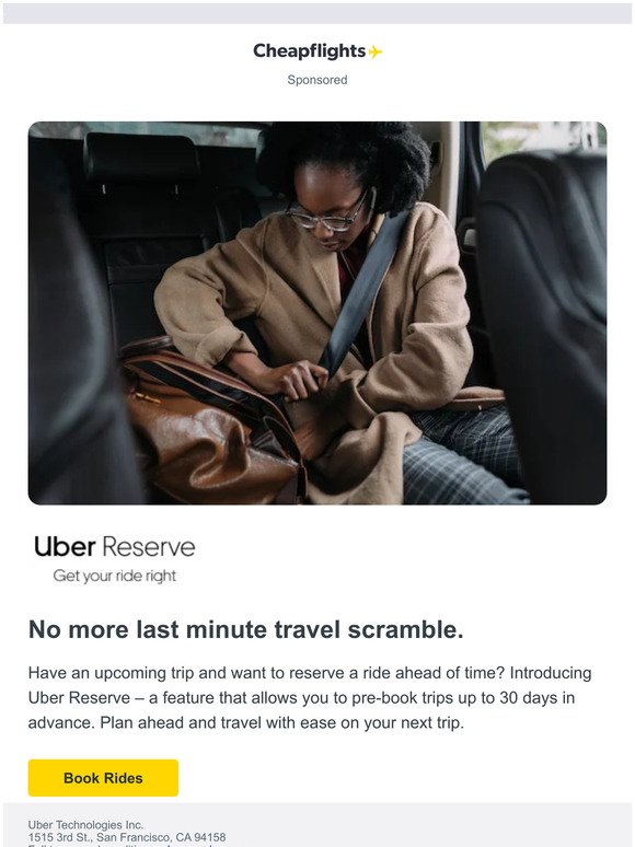 Reserve your airport ride ahead with Uber Reserve.