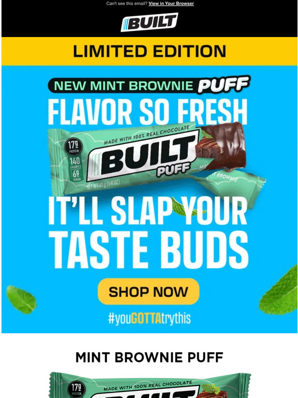 Built Bar All New Mint Brownie Puffs Are Here! 😋 Milled