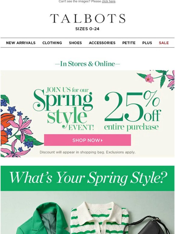 25% off EVERYTHING to REFRESH your SPRING STYLE