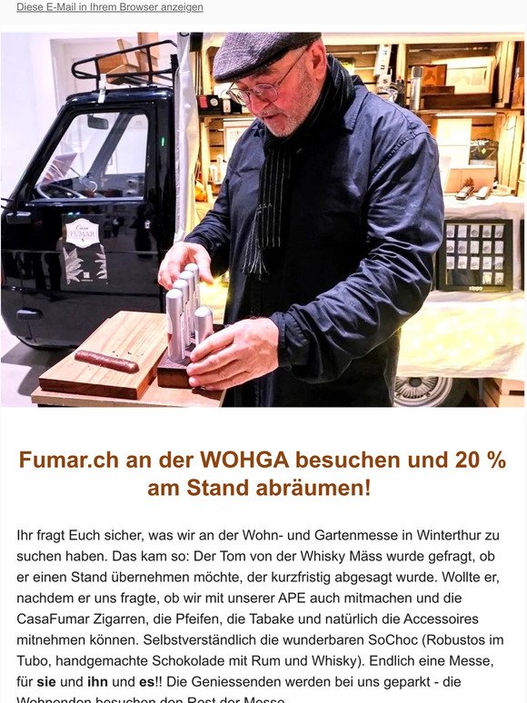 Wichtige Information. Und bitte nicht Lachen.😁 Fumar.ch ist an der WOHGA in Winterthur. Vom 9.-12. März 2023