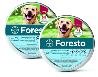 BAYER OBROŻA FORESTO 2 x (4,50g + 2,03g) przeciw pchłom pies od 8kg dł 70cm