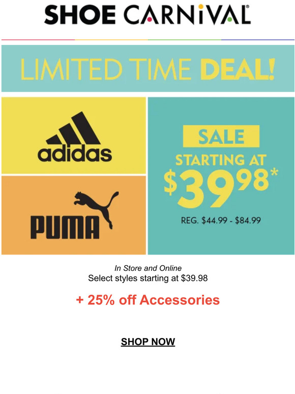 Shoe Carnival Puma & adidas starting at 39.98! Milled