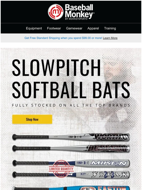 Baseball Monkey Fully Stocked With Slowpitch Softball Bats Milled