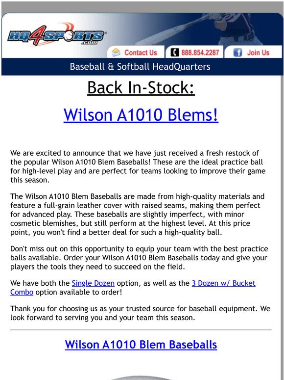 BACK IN-STOCK! Wilson A1010 Blem Baseballs! Limited Quantity Available!