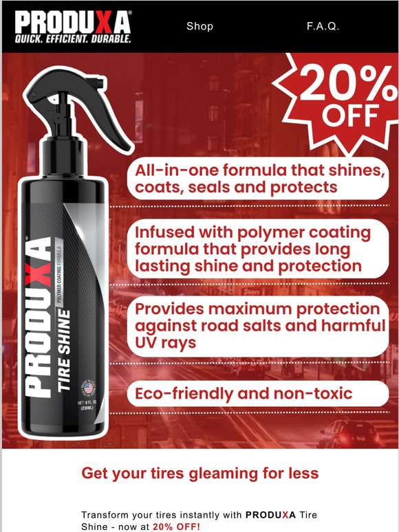 20% OFF Tire Shine - don't miss out! 🚙