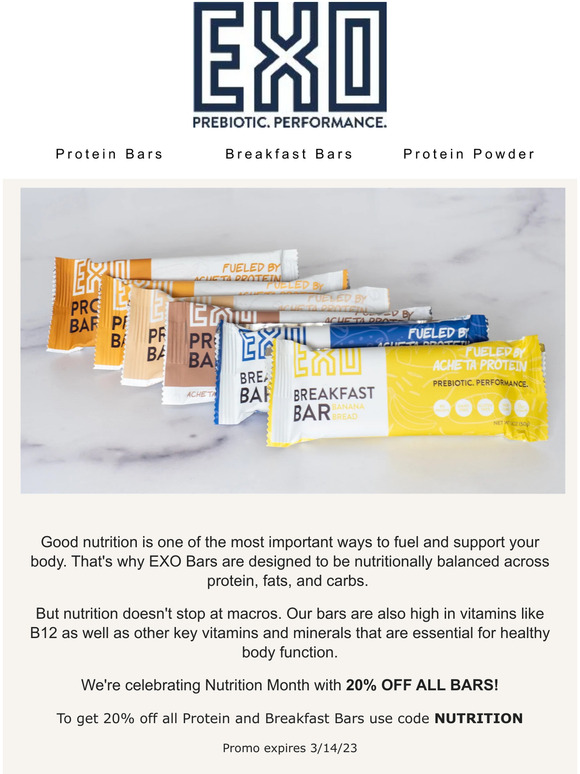 20% OFF ALL YOUR FAVORITE BARS!
