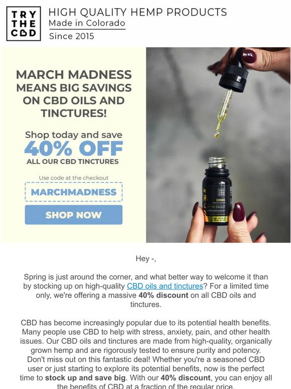 🌱Get Ready for Spring with 40% off CBD Oils and Tinctures!