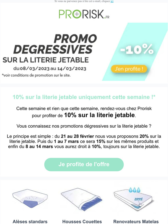 10% sur la literie jetable