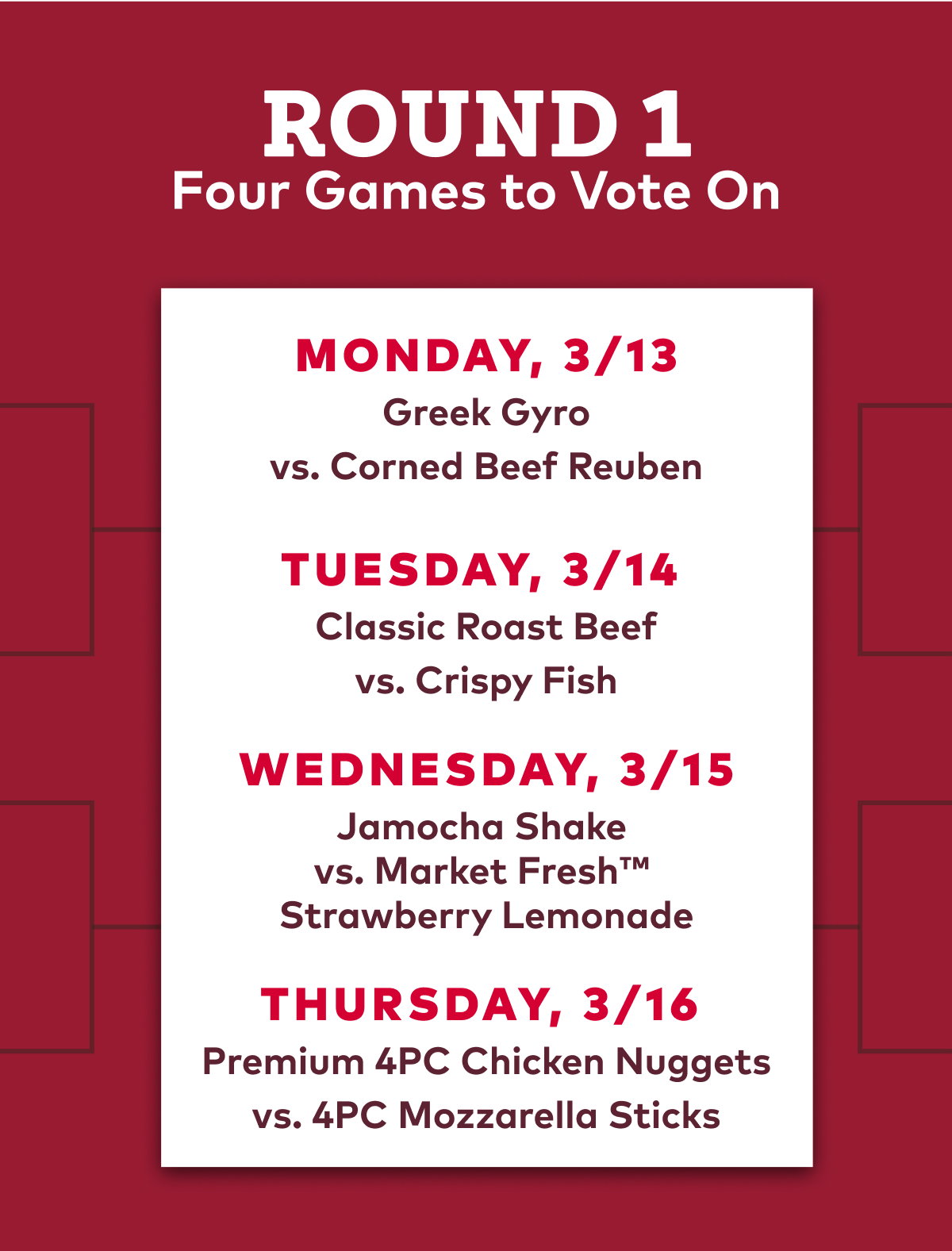 Menu Matchup schedule