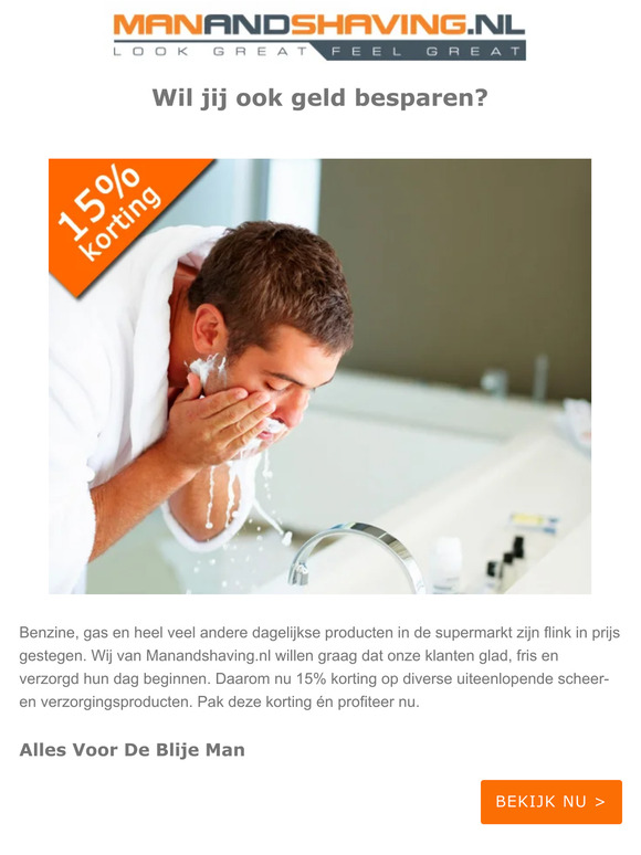 Bespaar geld: 15% korting op scheren & verzorging 😀